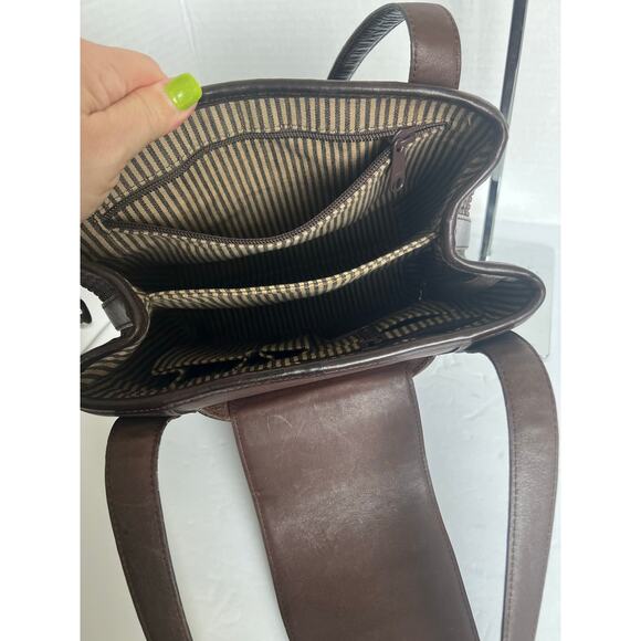 Vintage Brighton Black and Brown Leather Croc Embossed Weave Hand Shoulder Bag - Picture 7 of 11